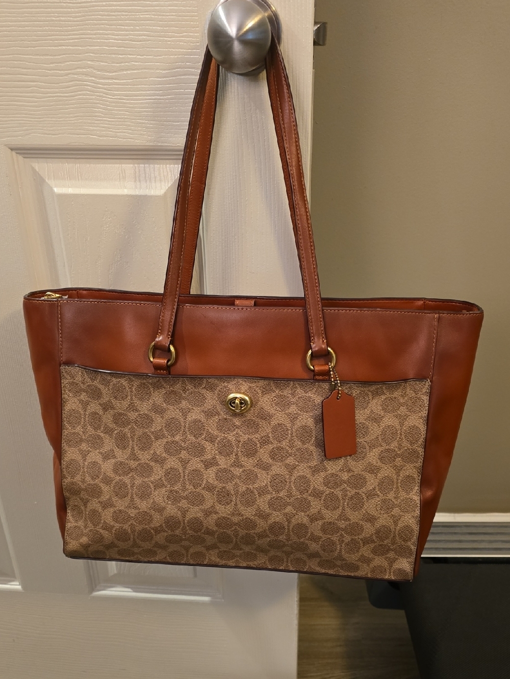 Coach Brown Signature Canvas & Cognac Leather Tote